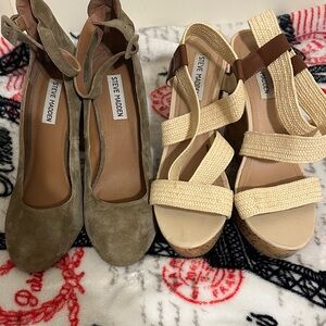 Steve Madden Tan Suede Heels and Cream Woven Sandals